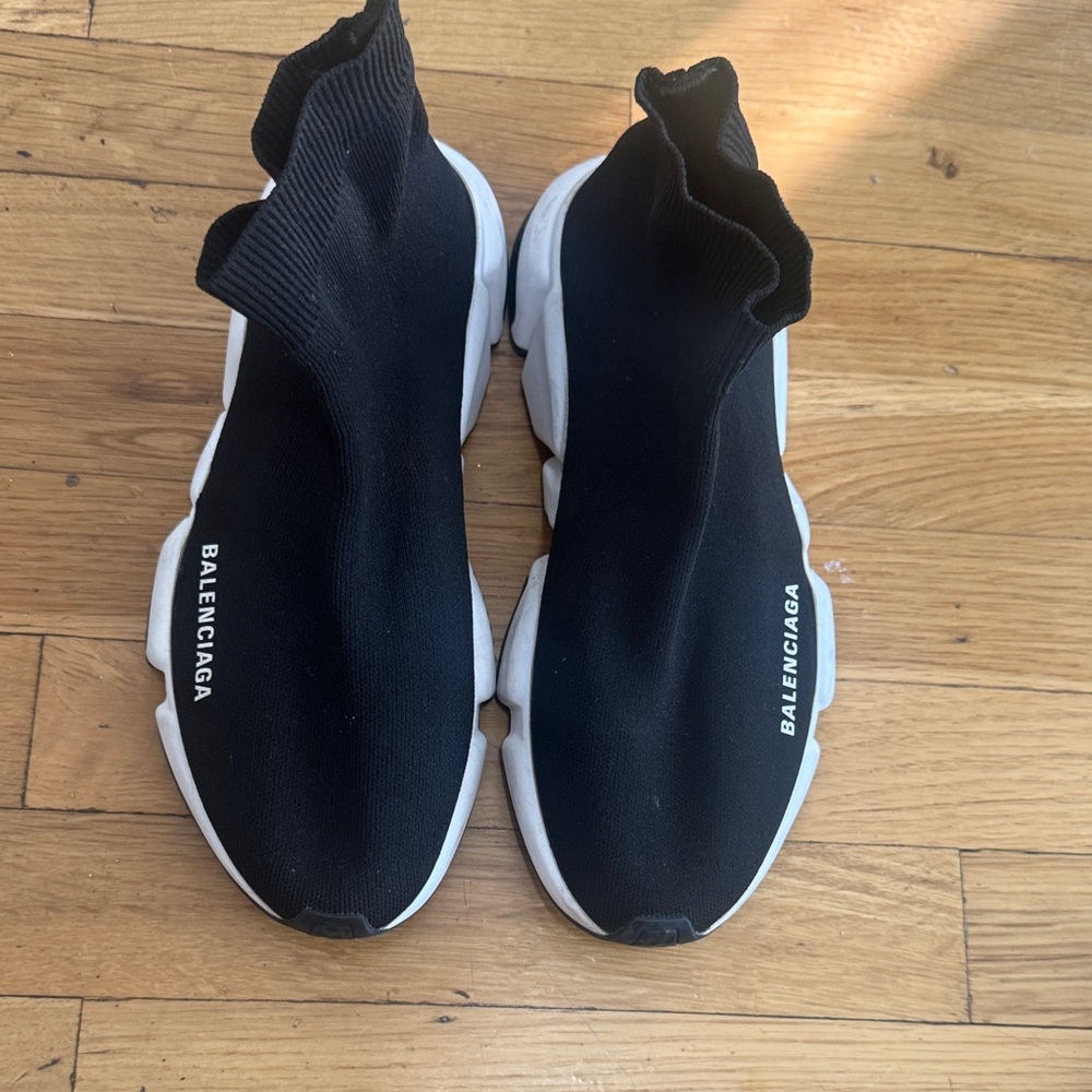 Balenciaga Black and White Knit Sneakers